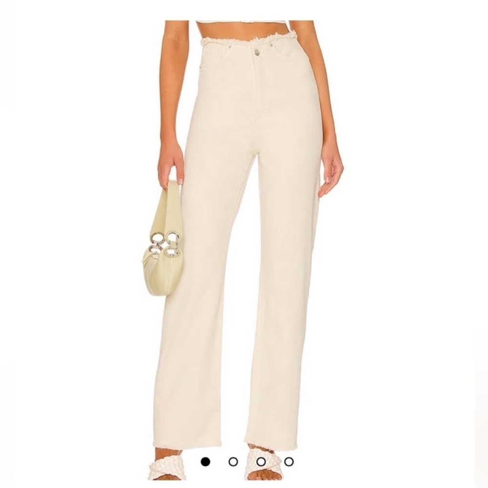 WeWoreWhat High Waist Frayed Straight Leg Jeans
